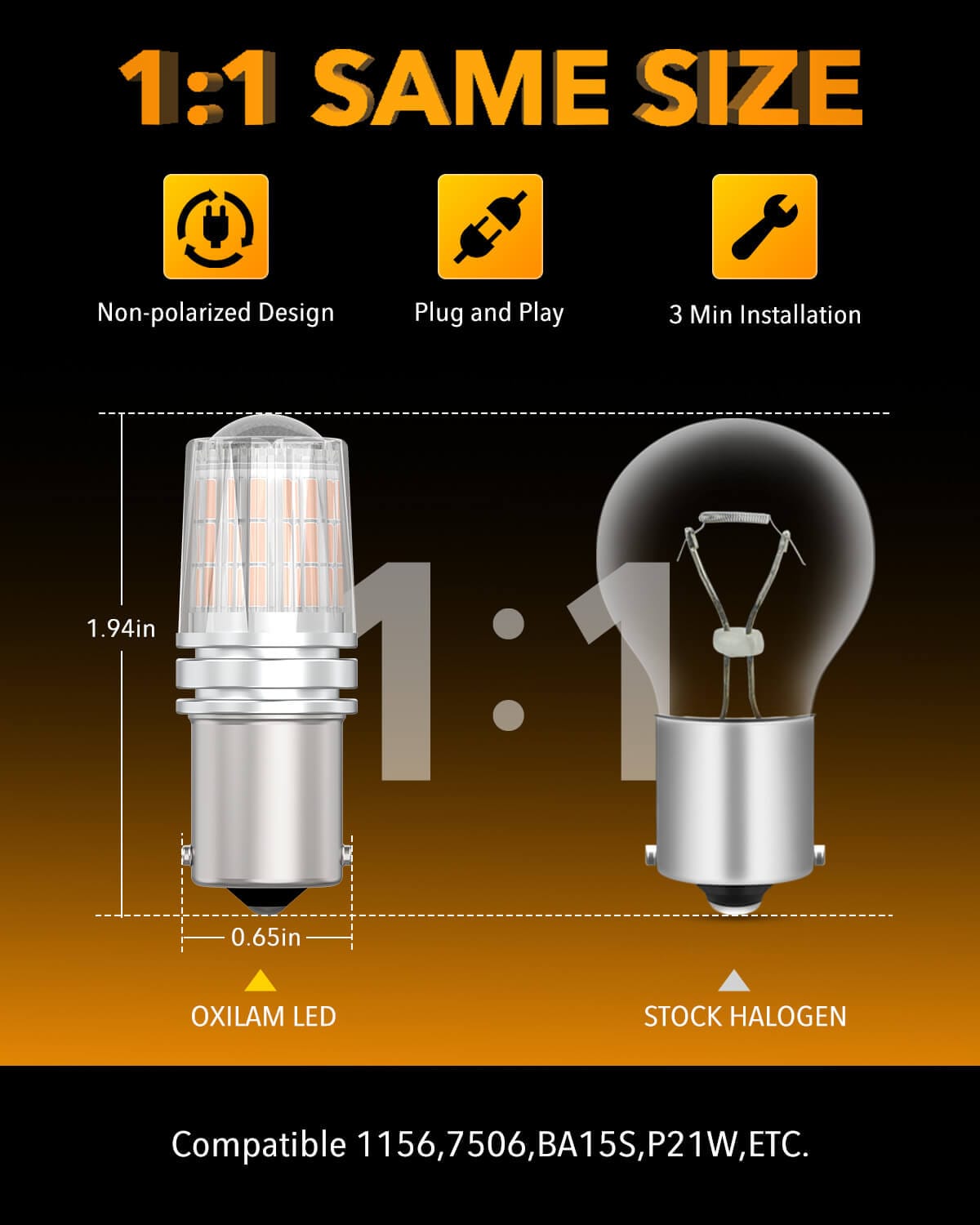 Oxilam Motor Vehicle Lighting OXILAM 1156 LED Bulb Amber Yellow, 600% Brighter 7506 BA15S P21W Turn Signal Lights, LED Blinker Replacement for Front Rear Signal Lights
