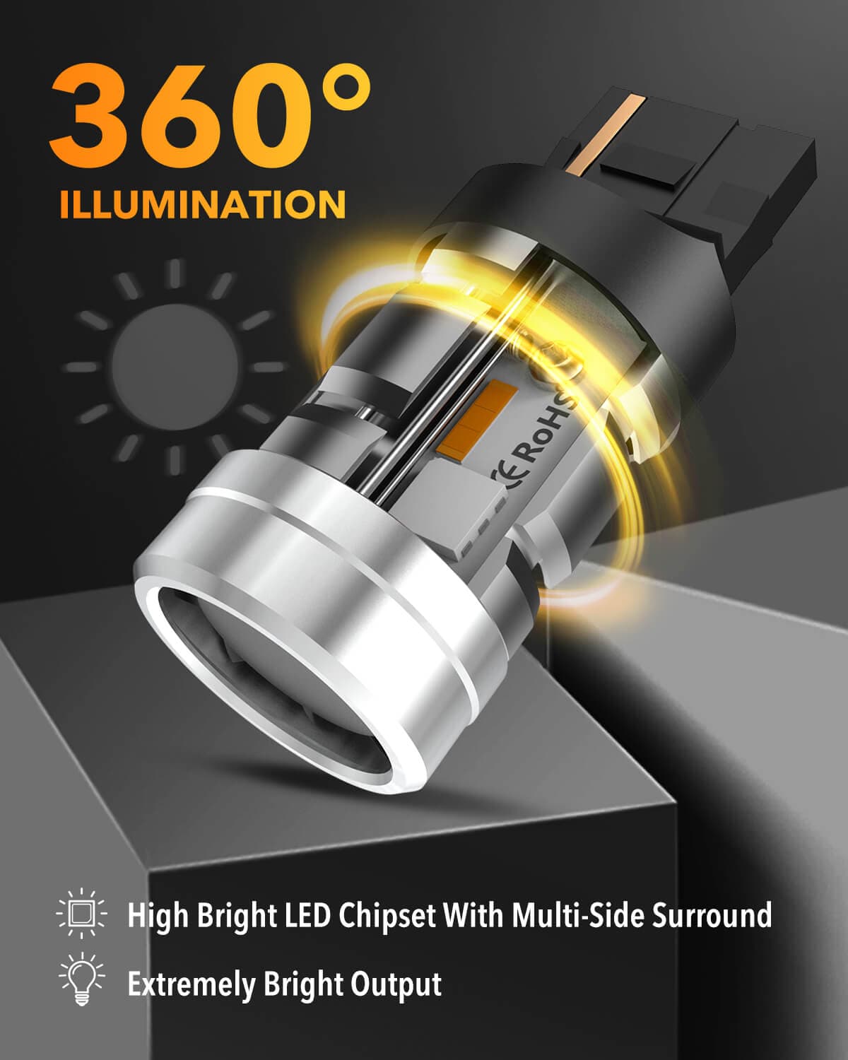 Oxilam Brake OXILAM 2024 Upgraded 7443 7440 LED Bulb Amber with Fan, CANBUS Error Free, 4000LM 600% Brighter, Turn Signal Light Anti Hyper Flash, T20 7441 W21W WY21W 7440NA Blinker Bulb Replacement (Pack of 2)