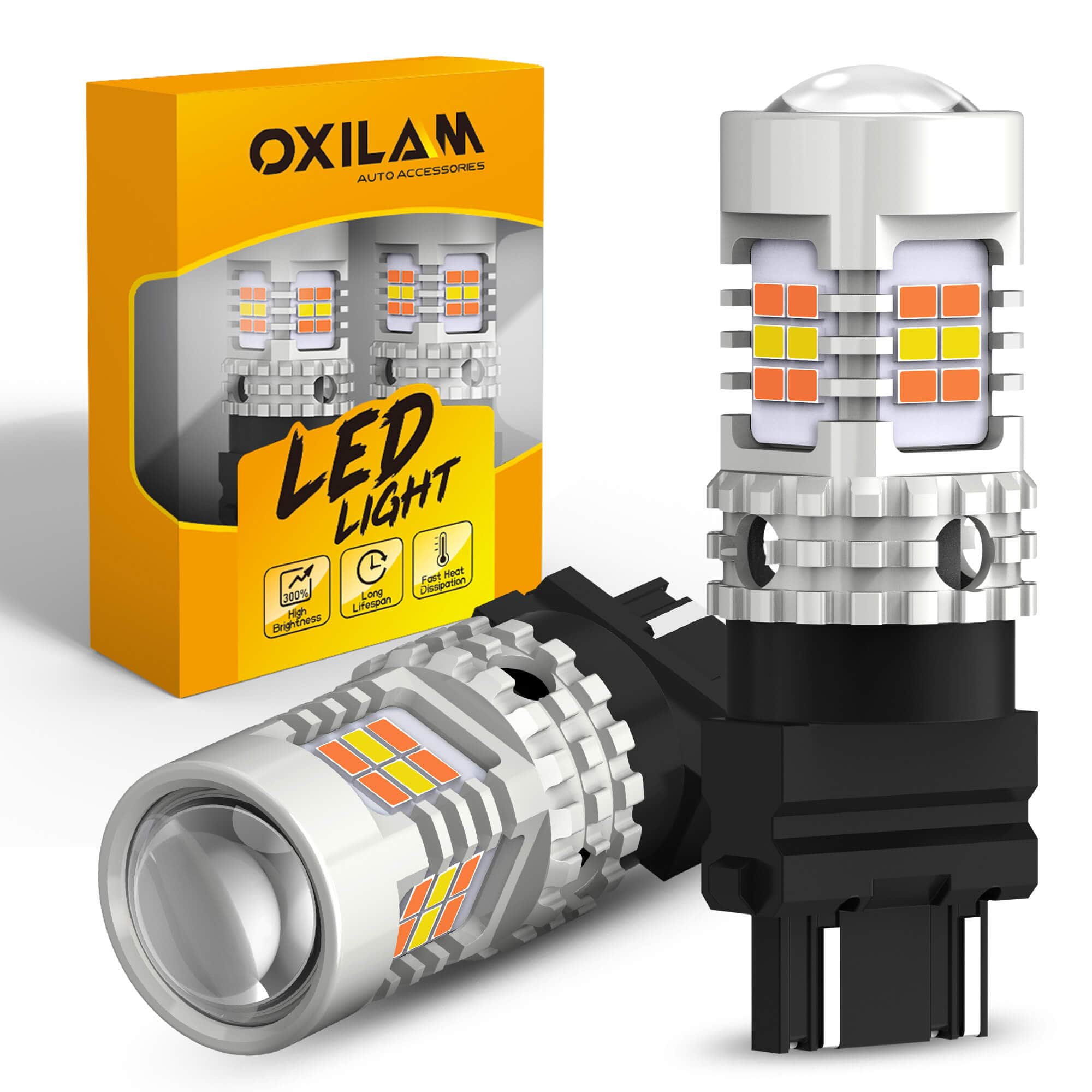 Oxilam Motor Vehicle Lighting OXILAM 3157 Switchback LED Bulbs – Dual Color Amber/White, Built-in IC Driver, Anti Hyper Flash, Pack of 2