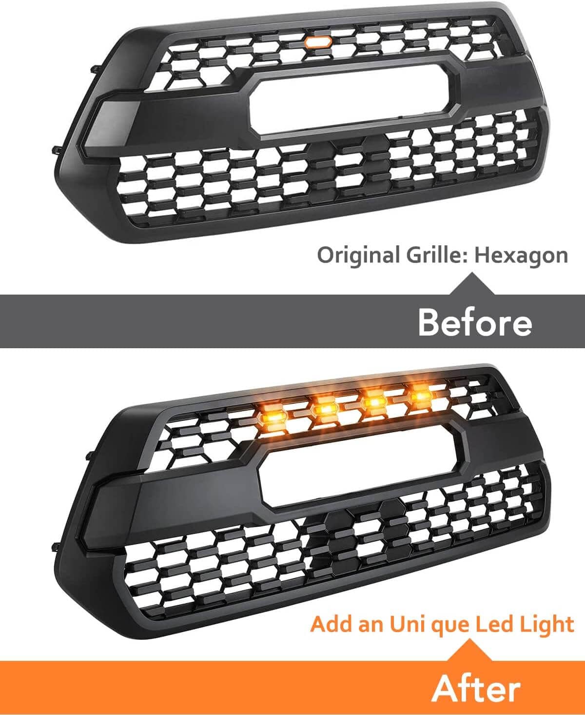 Oxilam Motor Vehicle Lighting OXILAM LED Grille Lights Amber Yellow with Fuse for Tacoma TRD PRO Front Grille 2016 2017 2018 (4PCS, Amber Shell with Amber Light)