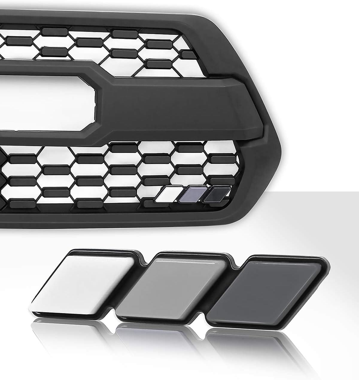 Oxilam Motor Vehicle Parts Tri-color Grille Badge Emblem Decoration Accessories Car Truck Label Fit for Tacoma 4Runner Tundra Sequoia Rav4 Highlander (White, Light Gray, Dark Gray)
