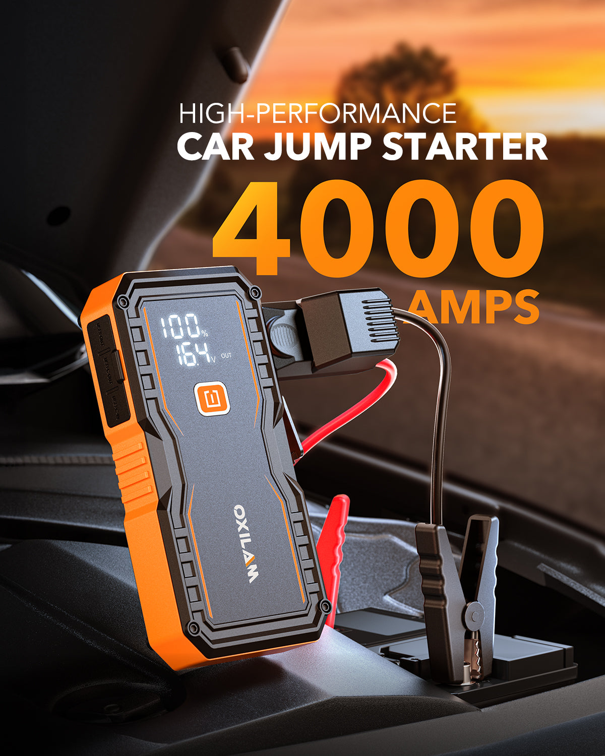 OXILAM Jump Starter Y2 4000A for All Gas/8L Diesel, Car Battery Jumper Starter Portable, UltraSafe 12V Lithium Jump Box with Jumper Cables, LED Display, LED Light, Power Bank with USB, Type C Port