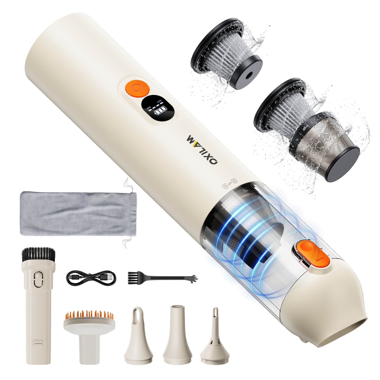 Oxilam Motor Vehicle Parts Beige OXILAM Handheld Car Vacuum Cleaner Cordless, 4 in-1 portable with 14000Pa for Home, Pet, Car, Office
