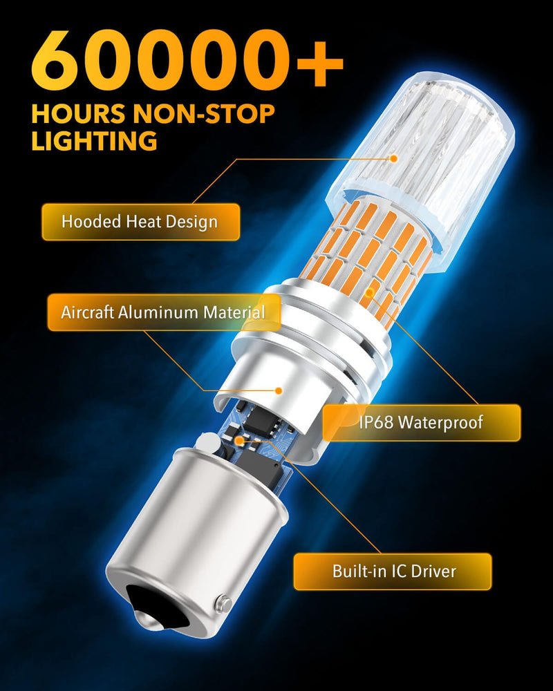 Oxilam Motor Vehicle Lighting OXILAM 1156 LED Bulb Amber Yellow, 600% Brighter 7506 BA15S P21W Turn Signal Lights, LED Blinker Replacement for Front Rear Signal Lights