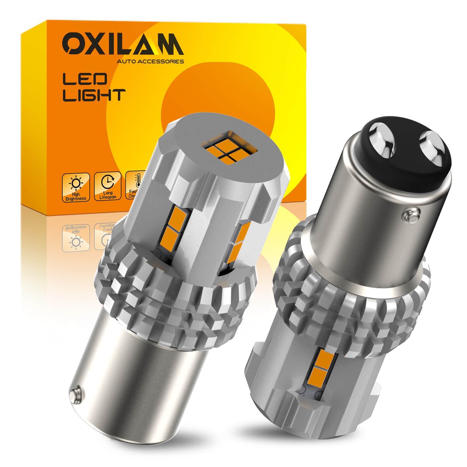 Oxilam Motor Vehicle Lighting OXILAM 1157 2057 2357 7528 BAY15D LED Bulb Amber Yellow Replacement for Turn Signal Light, Brake Lights, Tail Lights, Blinker Lights, Side Marker Light Extremely Bright