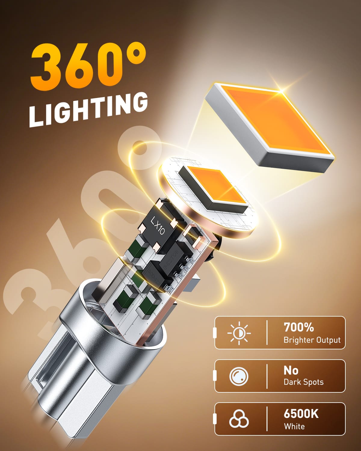 Oxilam Motor Vehicle Lighting OXILAM 194 LED Bulbs Amber Yellow for Side Marker & Interior Lights – T10 W5W 168 2825 Replacement, 700% Brighter Non-Polarity LED Bulbs (2 Pack)