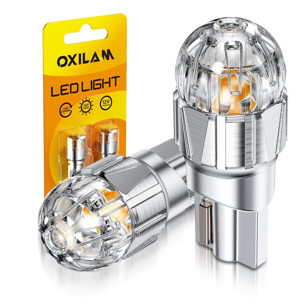 Oxilam Motor Vehicle Lighting OXILAM 194 LED Bulbs Amber Yellow for Side Marker & Interior Lights – T10 W5W 168 2825 Replacement, 700% Brighter Non-Polarity LED Bulbs (2 Pack)