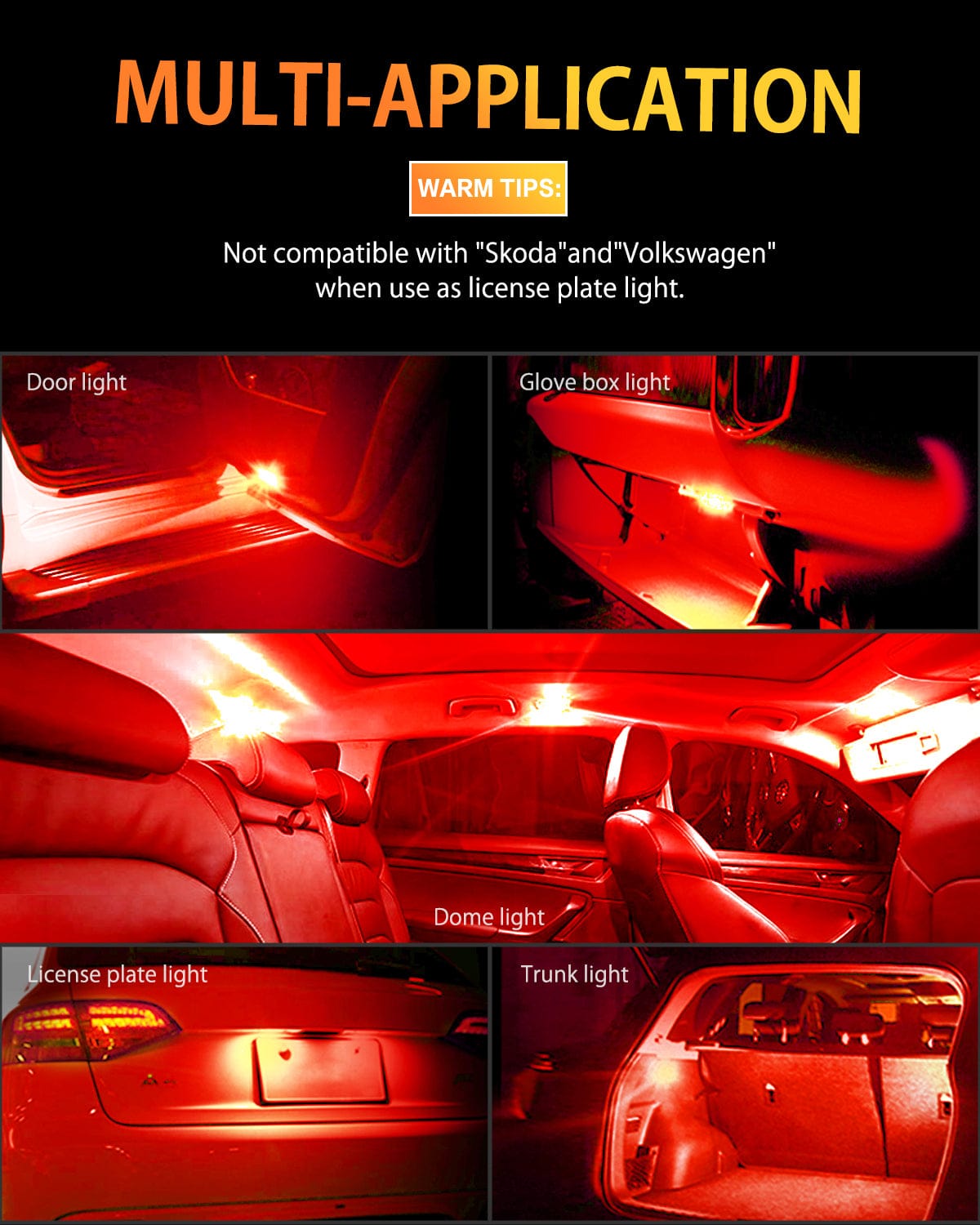 Oxilam Motor Vehicle Lighting OXILAM 194 LED Bulbs Super Bright Instrument Panel Dashboard T10 W5W 168 2825 LED Bulbs for Car Dome Map Door Courtesy License Plate Lights, Interior Lights, 10pcs