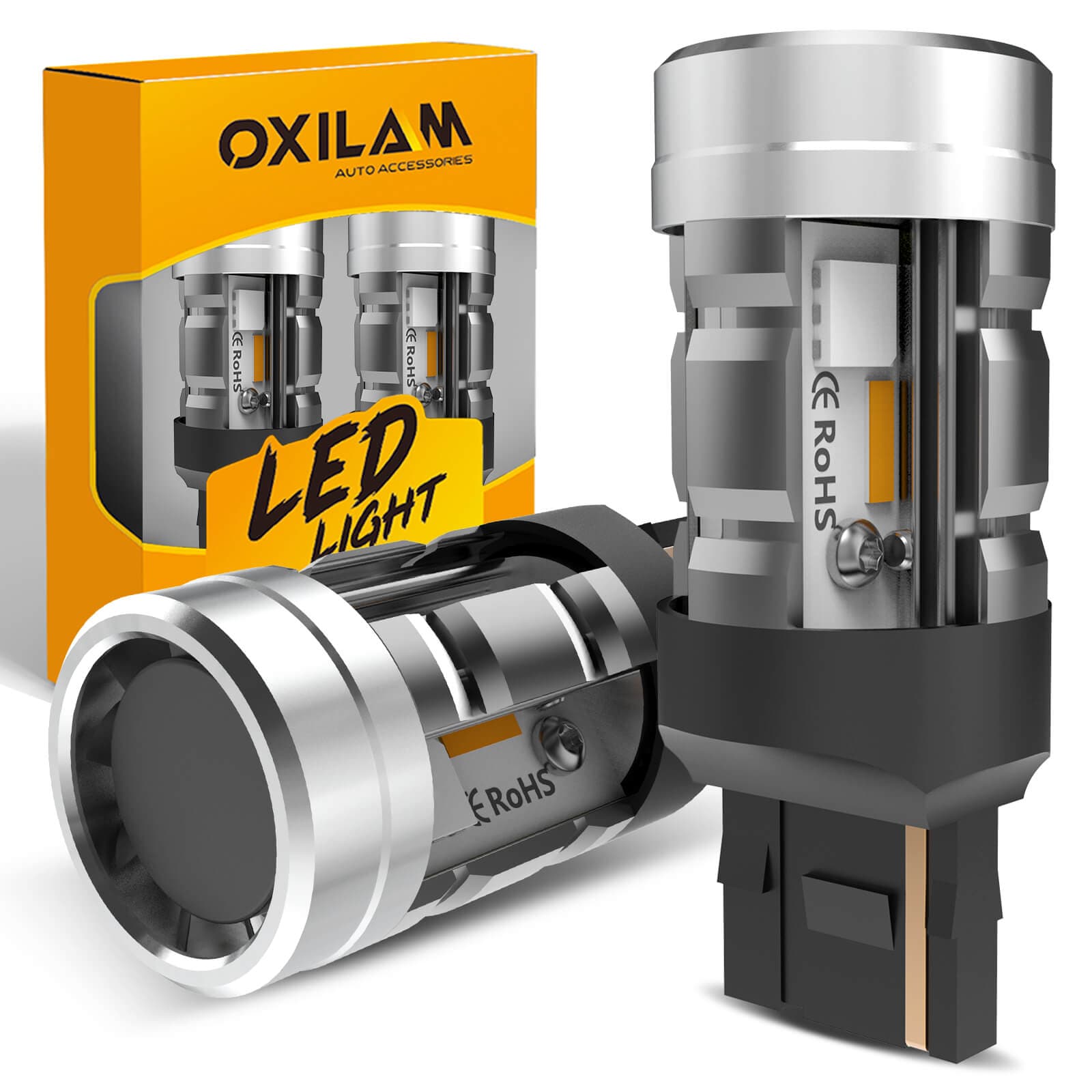 Oxilam Brake OXILAM 2024 Upgraded 7443 7440 LED Bulb Amber with Fan, CANBUS Error Free, 4000LM 600% Brighter, Turn Signal Light Anti Hyper Flash, T20 7441 W21W WY21W 7440NA Blinker Bulb Replacement (Pack of 2)