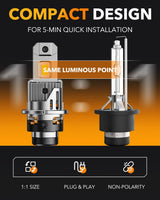 Oxilam Motor Vehicle Lighting OXILAM 2026 D2S/D2R LED Bulbs 900% Ultra Bright 6500K, 30,000LM Plug & Play HID Replacement, 1:1 Mini Size, IP68 Waterproof, 2PCS