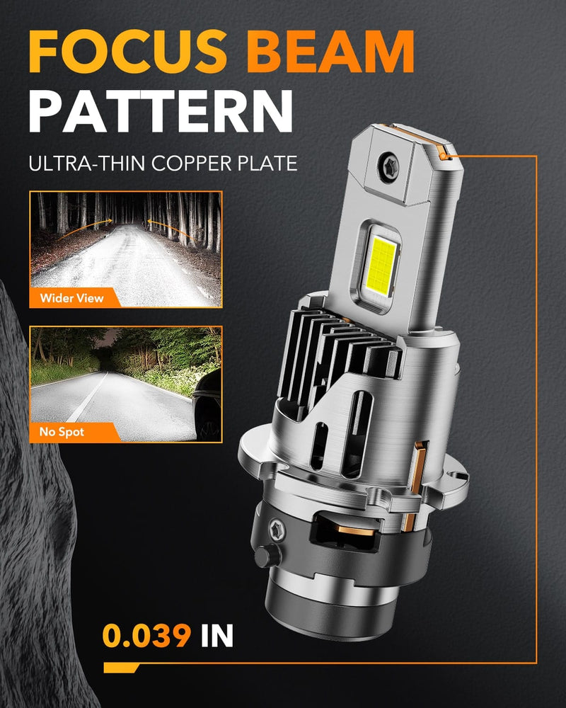 Oxilam Motor Vehicle Lighting OXILAM 2026 D4S LED Headlight Bulbs, 30,000LM 6500K Pure White, 900% Brighter HID Upgrade, Plug & Play, IP68, 2PCS