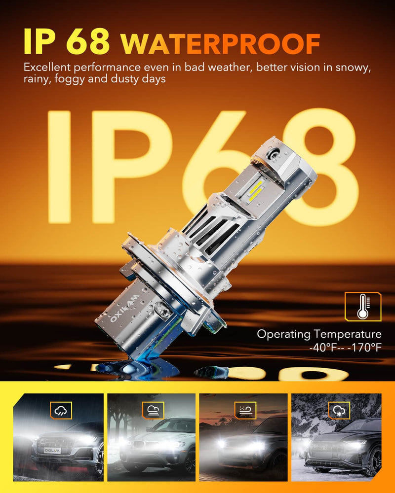 Oxilam Motor Vehicle Lighting OXILAM 2026 Upgrade H13 LED Bulbs, 700% Brighter, 60,000Hrs Lifespan, Easy Plug & Play, IP68, Anti-Flicker - Pack of 2