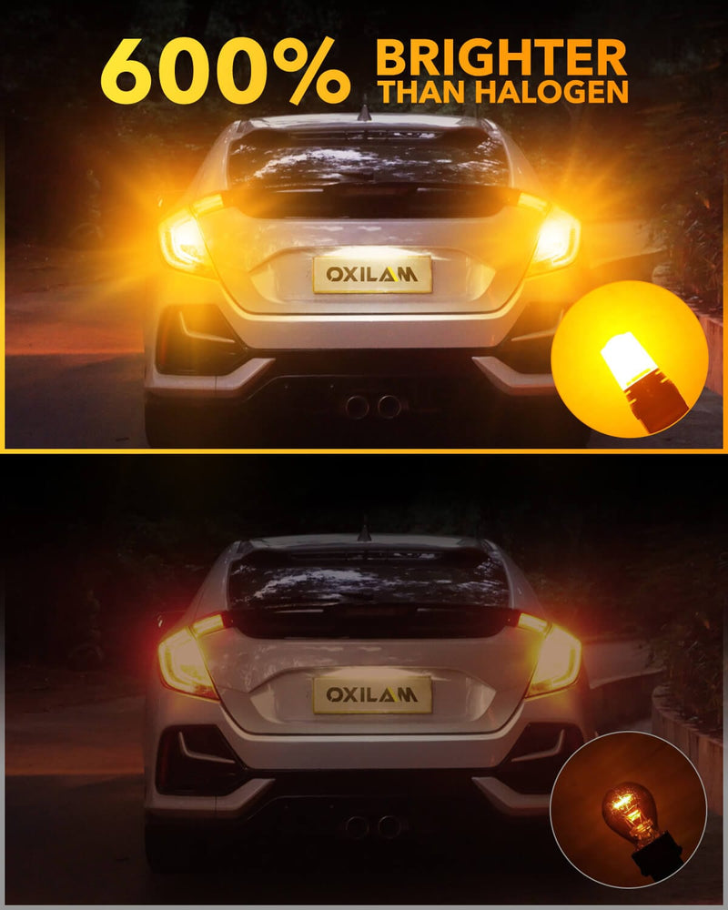 Oxilam Motor Vehicle Lighting OXILAM 3157 LED Bulb Amber Yellow, 600% Brighter, Compatible with 3156 3057 4157 4057 3457, Canbus Error-Free, Non-Polarity Turn Signal Replacement