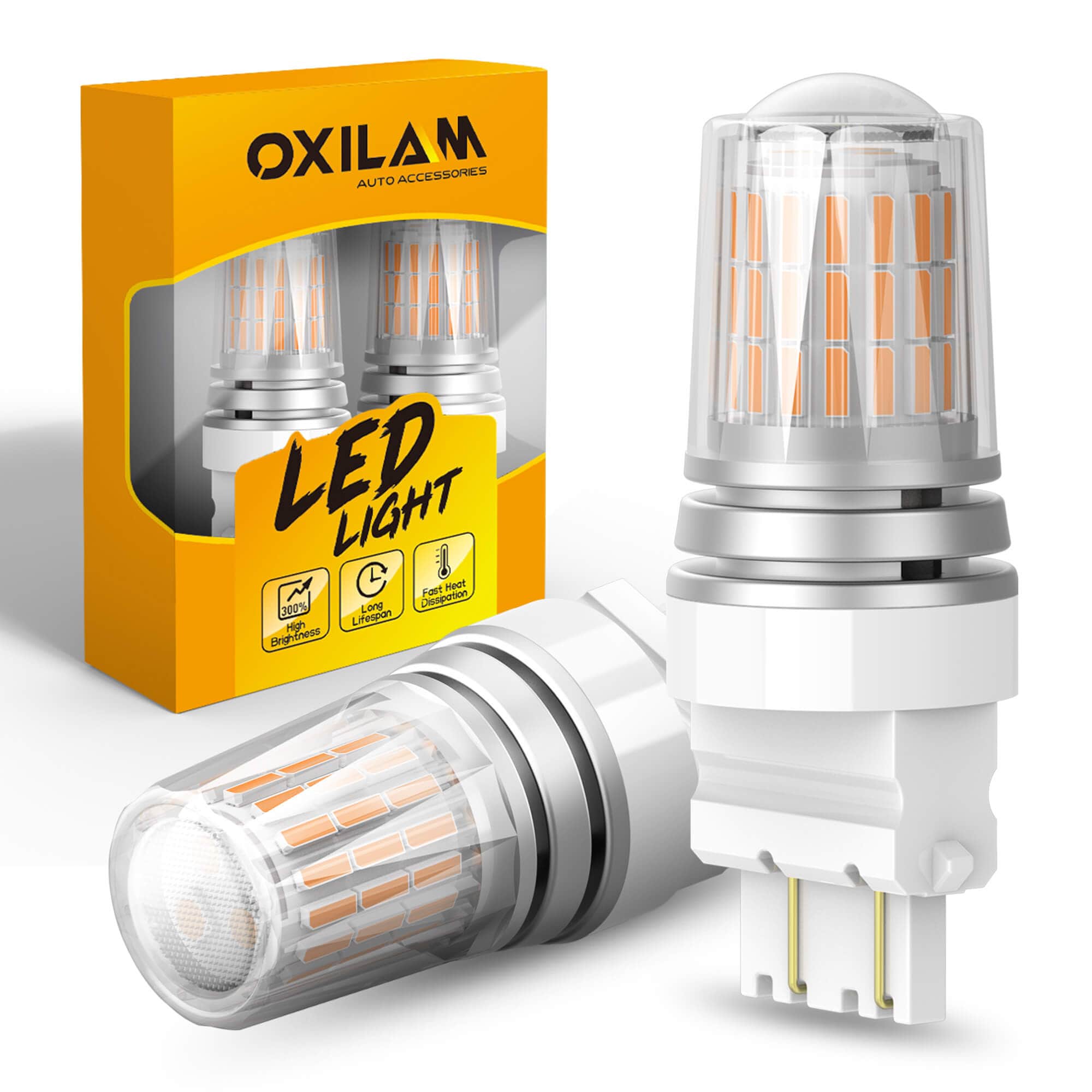 Oxilam Motor Vehicle Lighting OXILAM 3157 LED Bulb Amber Yellow, 600% Brighter, Compatible with 3156 3057 4157 4057 3457, Canbus Error-Free, Non-Polarity Turn Signal Replacement