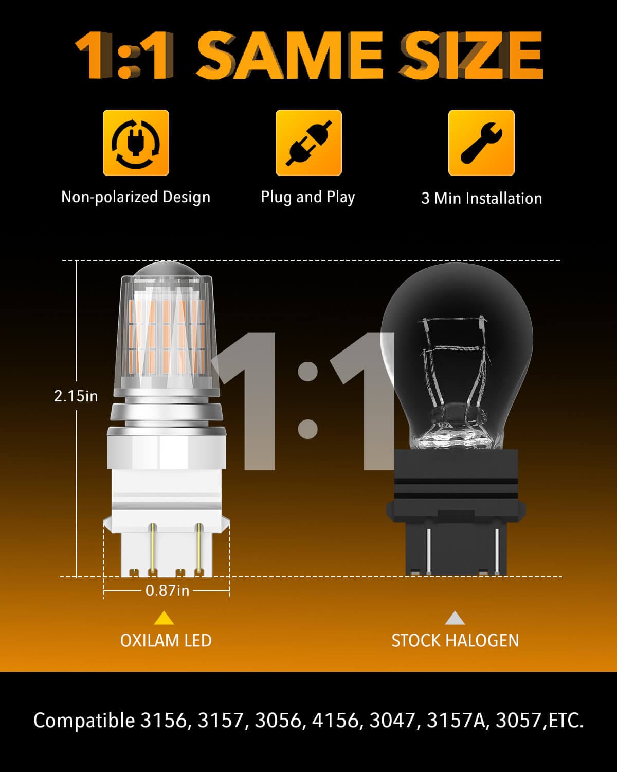 Oxilam Motor Vehicle Lighting OXILAM 3157 LED Bulb Amber Yellow, 600% Brighter, Compatible with 3156 3057 4157 4057 3457, Canbus Error-Free, Non-Polarity Turn Signal Replacement