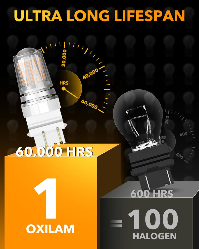 Oxilam Motor Vehicle Lighting OXILAM 3157 LED Bulb Amber Yellow, 600% Brighter, Compatible with 3156 3057 4157 4057 3457, Canbus Error-Free, Non-Polarity Turn Signal Replacement