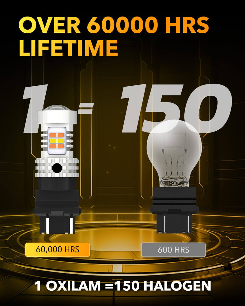 Oxilam Motor Vehicle Lighting OXILAM 3157 Switchback LED Bulbs – Dual Color Amber/White, Built-in IC Driver, Anti Hyper Flash, Pack of 2