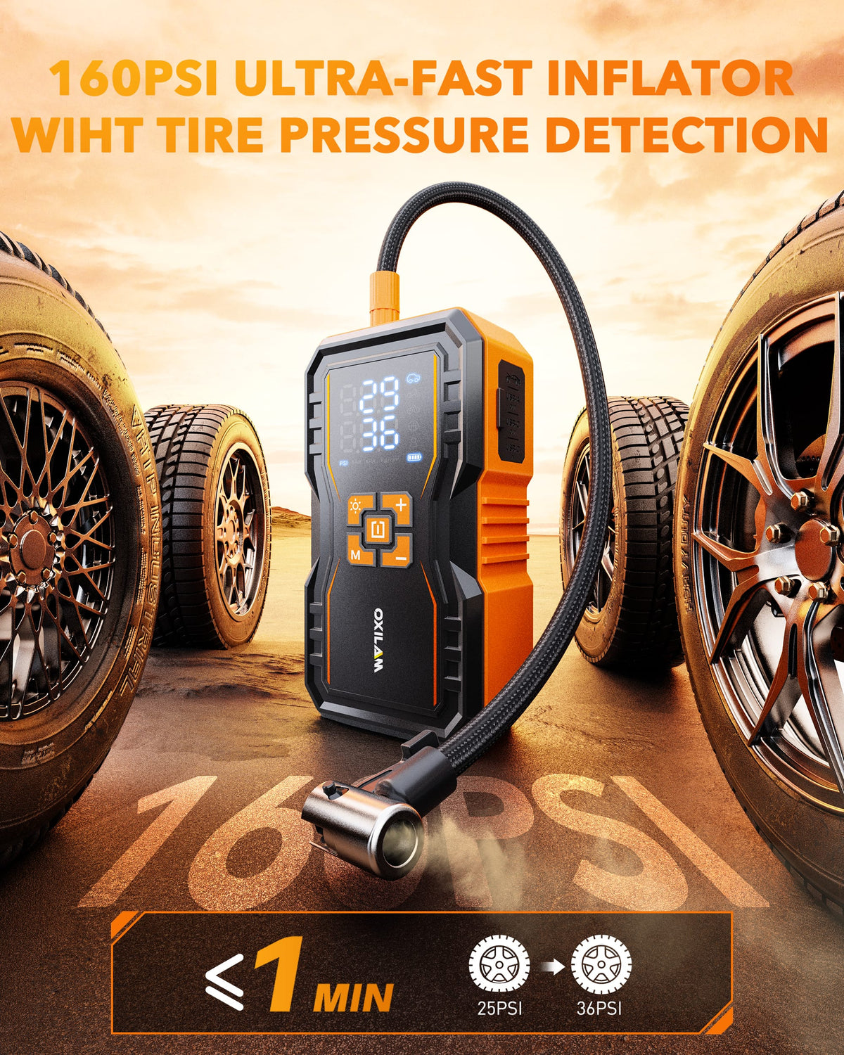 Oxilam Motor Vehicle Parts OXILAM 7000A Jump Starter with Air Compressor, 160 PSI Portable Tire Inflator for 12L Diesel & Gas Engines, 12V Battery Jumper Starter with Smart Display, LED Light & Power Bank