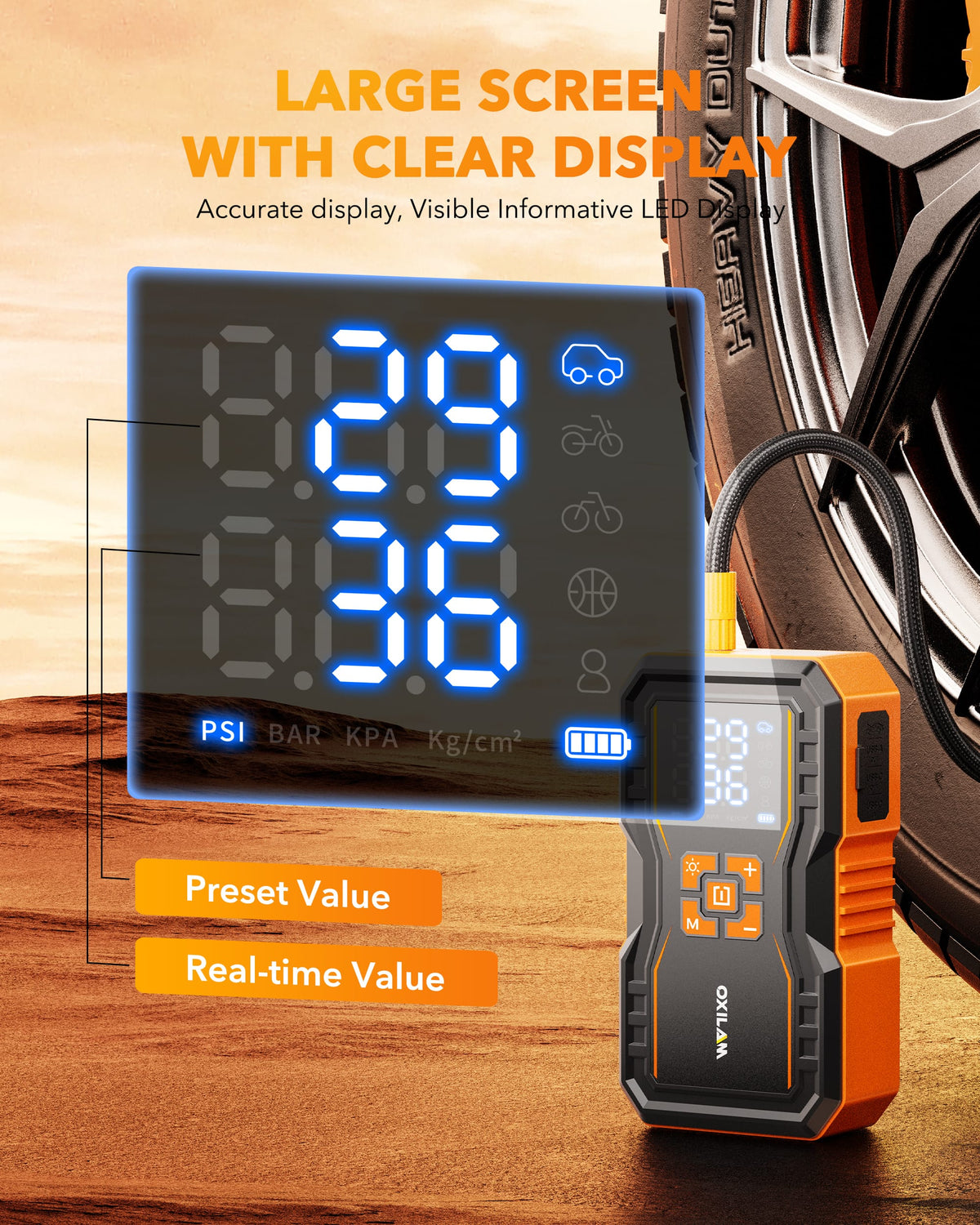 Oxilam Motor Vehicle Parts OXILAM 7000A Jump Starter with Air Compressor, 160 PSI Portable Tire Inflator for 12L Diesel & Gas Engines, 12V Battery Jumper Starter with Smart Display, LED Light & Power Bank