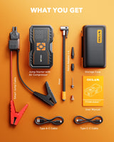 Oxilam Motor Vehicle Parts OXILAM 7000A Jump Starter with Air Compressor, 160 PSI Portable Tire Inflator for 12L Diesel & Gas Engines, 12V Battery Jumper Starter with Smart Display, LED Light & Power Bank