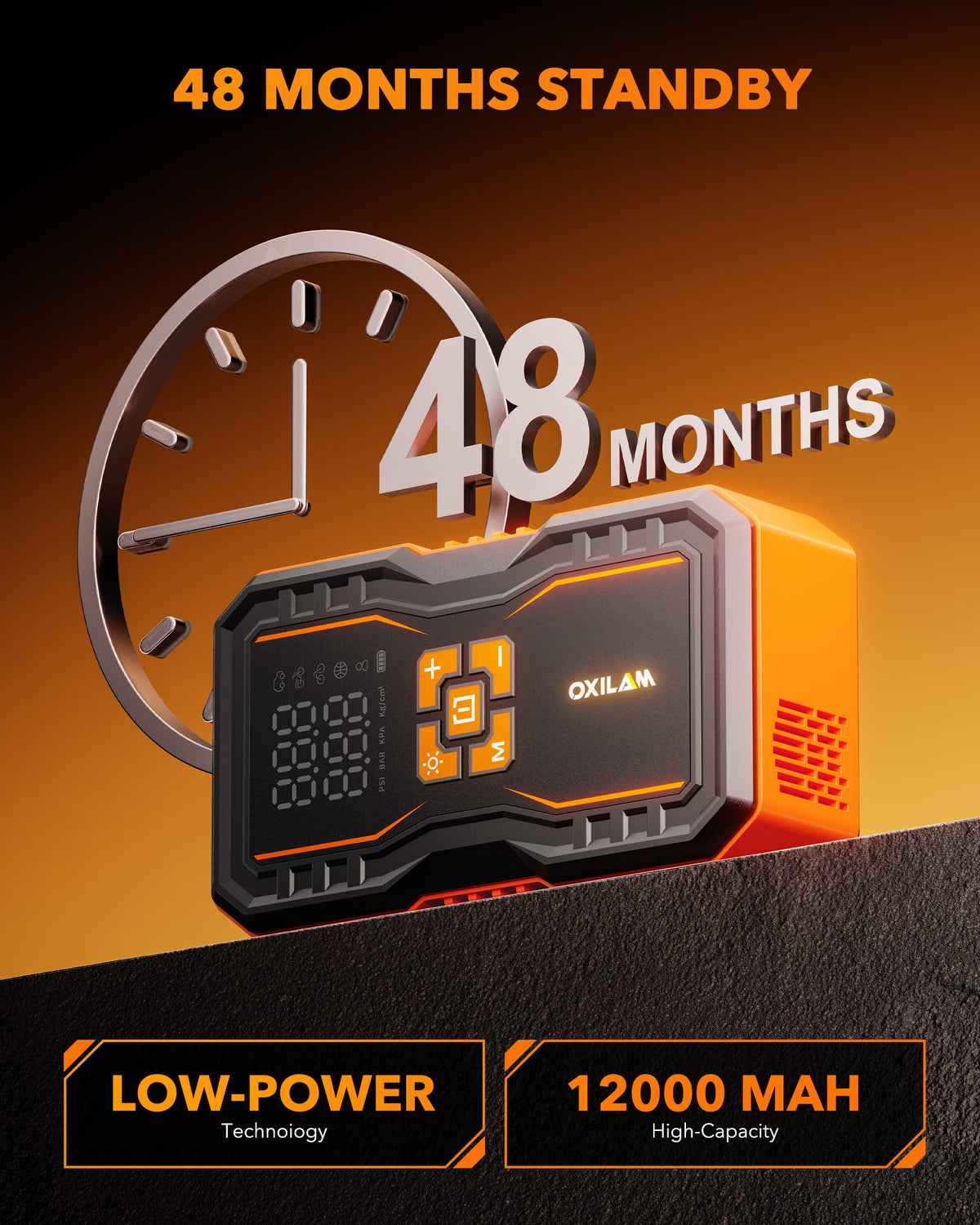 Oxilam Motor Vehicle Parts OXILAM 7000A Jump Starter with Air Compressor, 160 PSI Portable Tire Inflator for 12L Diesel & Gas Engines, 12V Battery Jumper Starter with Smart Display, LED Light & Power Bank