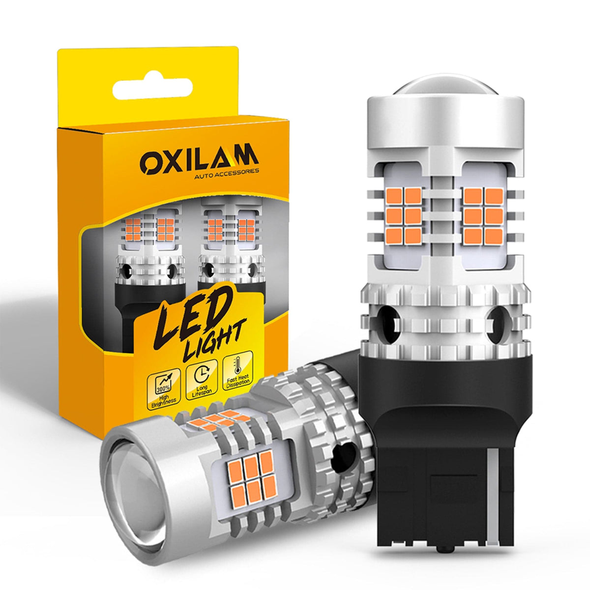 Oxilam Motor Vehicle Lighting OXILAM 7440 LED Bulbs Amber Yellow 2800LM for Turn Signal Lights with Build-in Load Resistor CANBUS Error Free T20 7440NA 7441 W21W WY21W Blinker Bulb Replacement (2PCS)