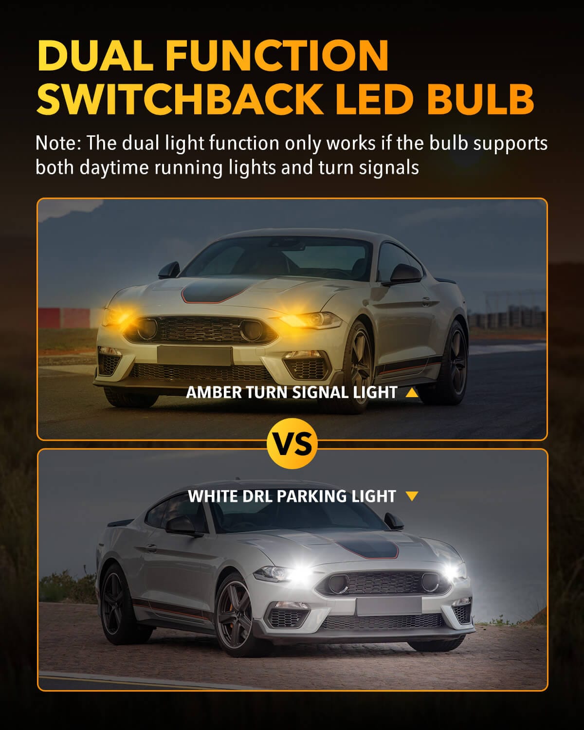 Oxilam Motor Vehicle Lighting OXILAM 7443 Switchback LED Bulbs – 600% Brighter, Built-in IC driver, Dual Color Amber/White, Pack of 2