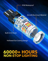 Oxilam Motor Vehicle Lighting OXILAM 7443 Switchback LED Bulbs – 600% Brighter, Built-in IC driver, Dual Color Amber/White, Pack of 2