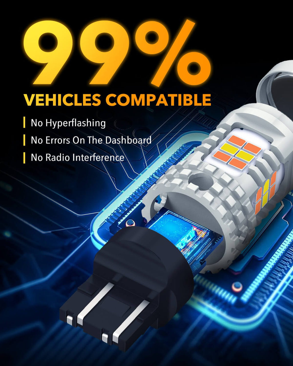 Oxilam Motor Vehicle Lighting OXILAM 7443 Switchback LED Bulbs – 600% Brighter, Built-in IC driver, Dual Color Amber/White, Pack of 2