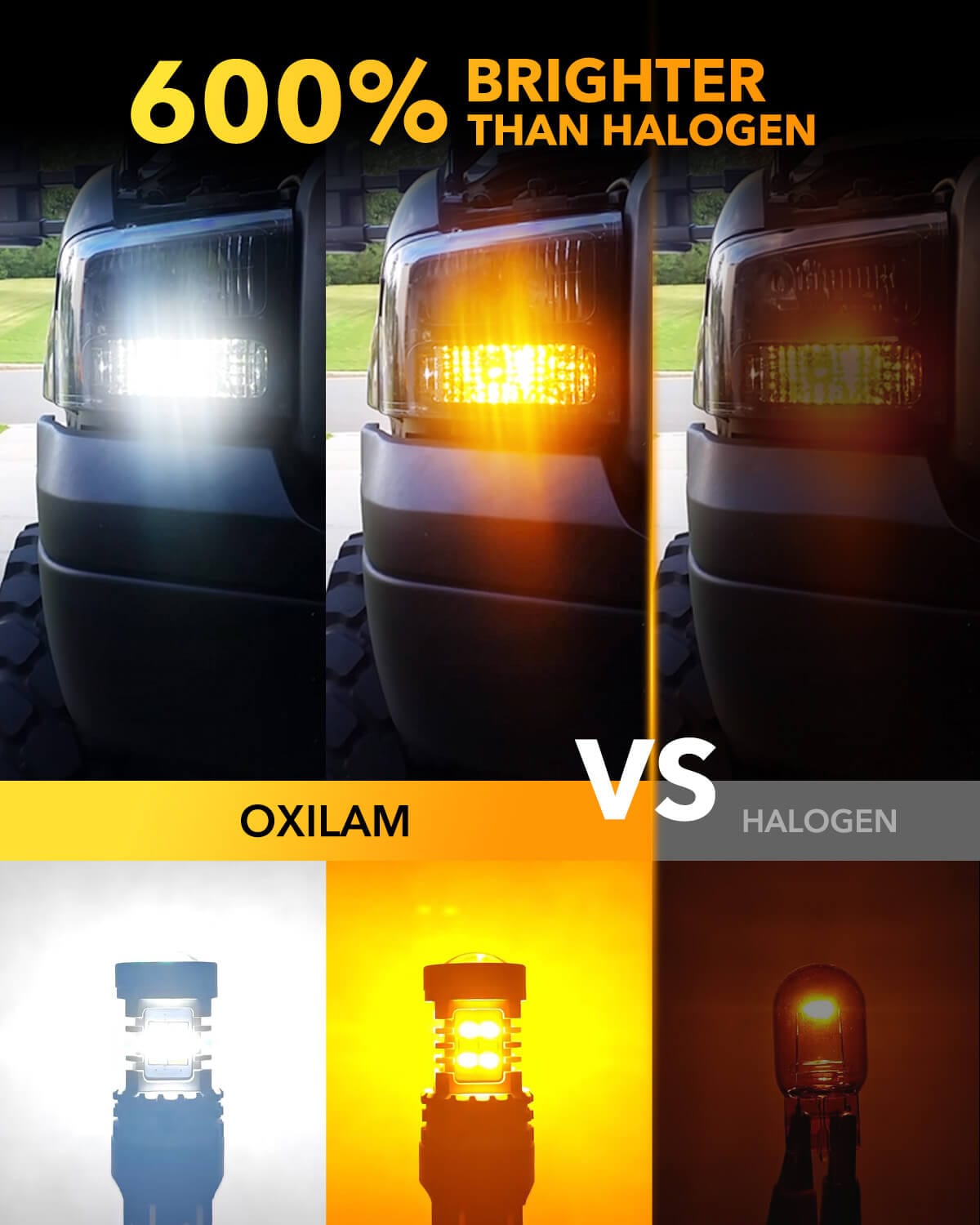 Oxilam Motor Vehicle Lighting OXILAM 7443 Switchback LED Bulbs – 600% Brighter, Built-in IC driver, Dual Color Amber/White, Pack of 2