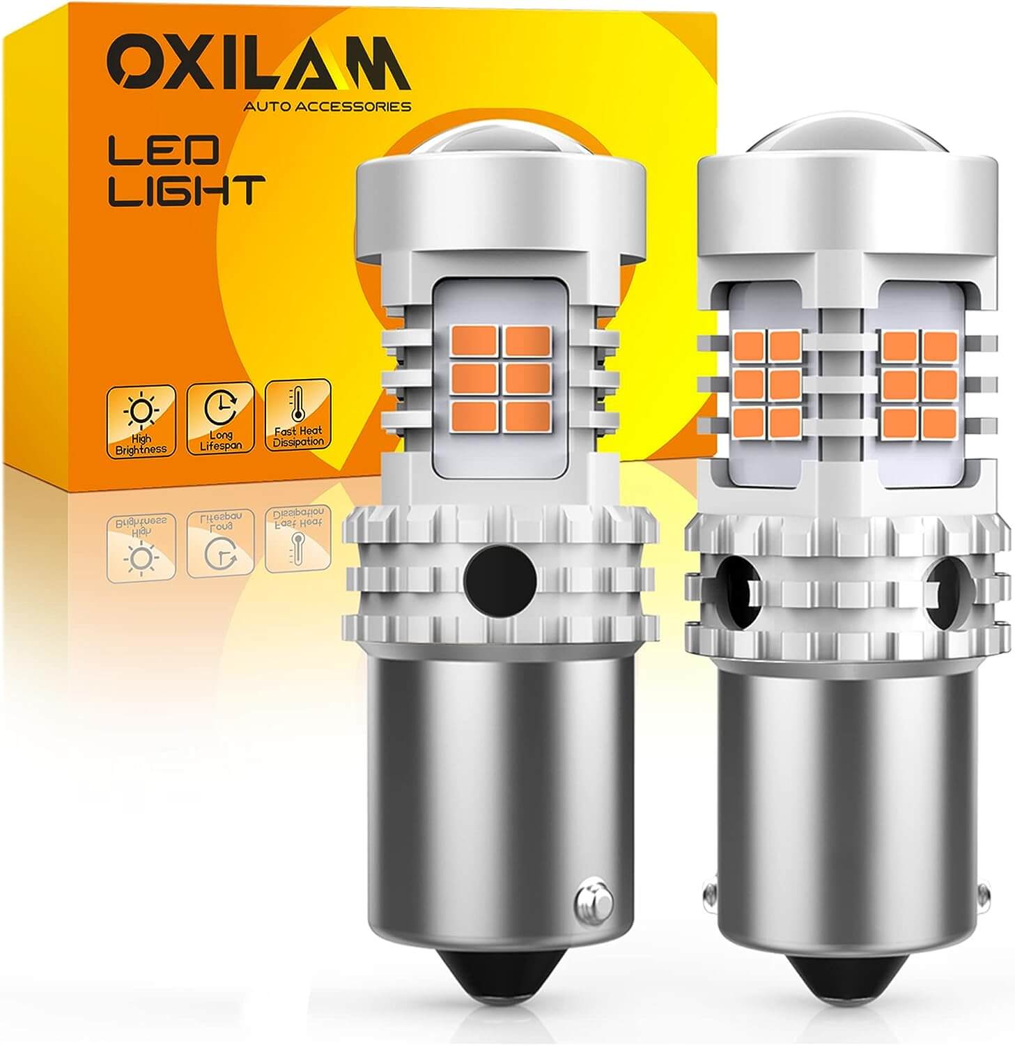Oxilam Brake OXILAM 7507 PY21W BAU15S LED Bulbs Amber Yellow 2800LM for Turn Signal Lights with Build-in Load Resistor CANBUS Error Free 2641A 12496 7507AST Bulb Replacement (2PCS)