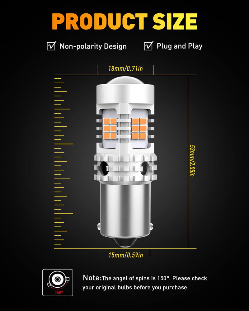 Oxilam Brake OXILAM 7507 PY21W BAU15S LED Bulbs Amber Yellow 2800LM for Turn Signal Lights with Build-in Load Resistor CANBUS Error Free 2641A 12496 7507AST Bulb Replacement (2PCS)
