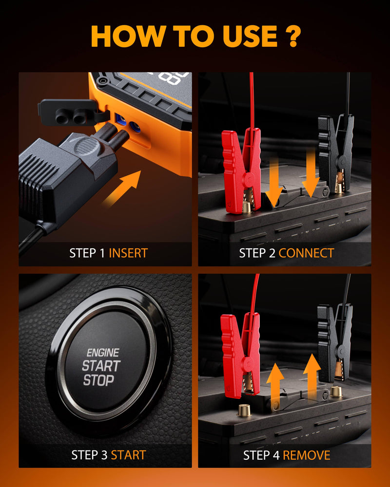 Oxilam Motor Vehicle Parts OXILAM 9000A Jump Starter 20000mAh for All Gas & Diesel Engines, Smart Display, 8AWG Cables, 12V Portable Battery Booster