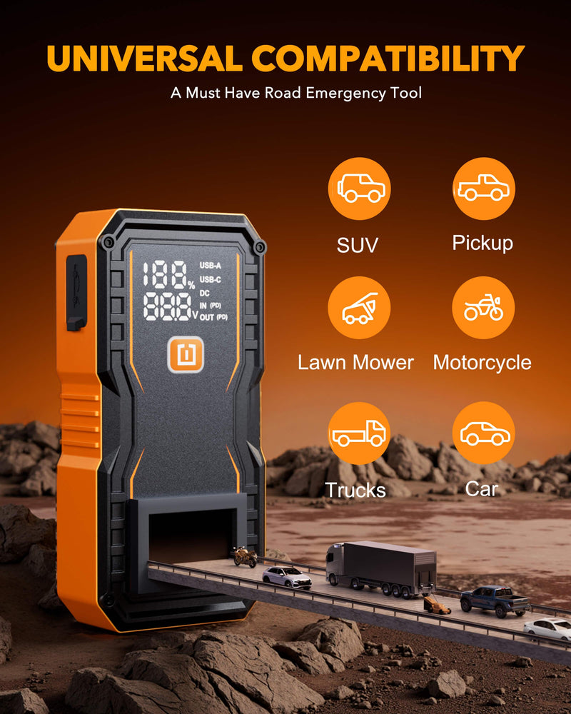 Oxilam Motor Vehicle Parts OXILAM 9000A Jump Starter 20000mAh for All Gas & Diesel Engines, Smart Display, 8AWG Cables, 12V Portable Battery Booster