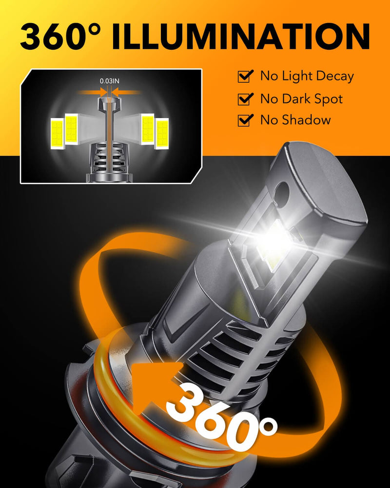 Oxilam Motor Vehicle Lighting OXILAM 9007 LED Headlight Bulbs – 800% Brighter, 30,000LM, Plug-and-Play, Perfect Beam Pattern