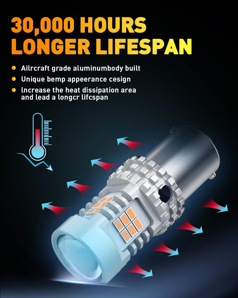 Oxilam Brake OXILAM BA15S 7506 1156 LED Turn Signal Light Bulb with Build-in Load Resistor CANBUS Error Free 2200K Amber Yellow 2800LM for 1156A 1003 1141 P21W Bulb Replacement (2PCS)