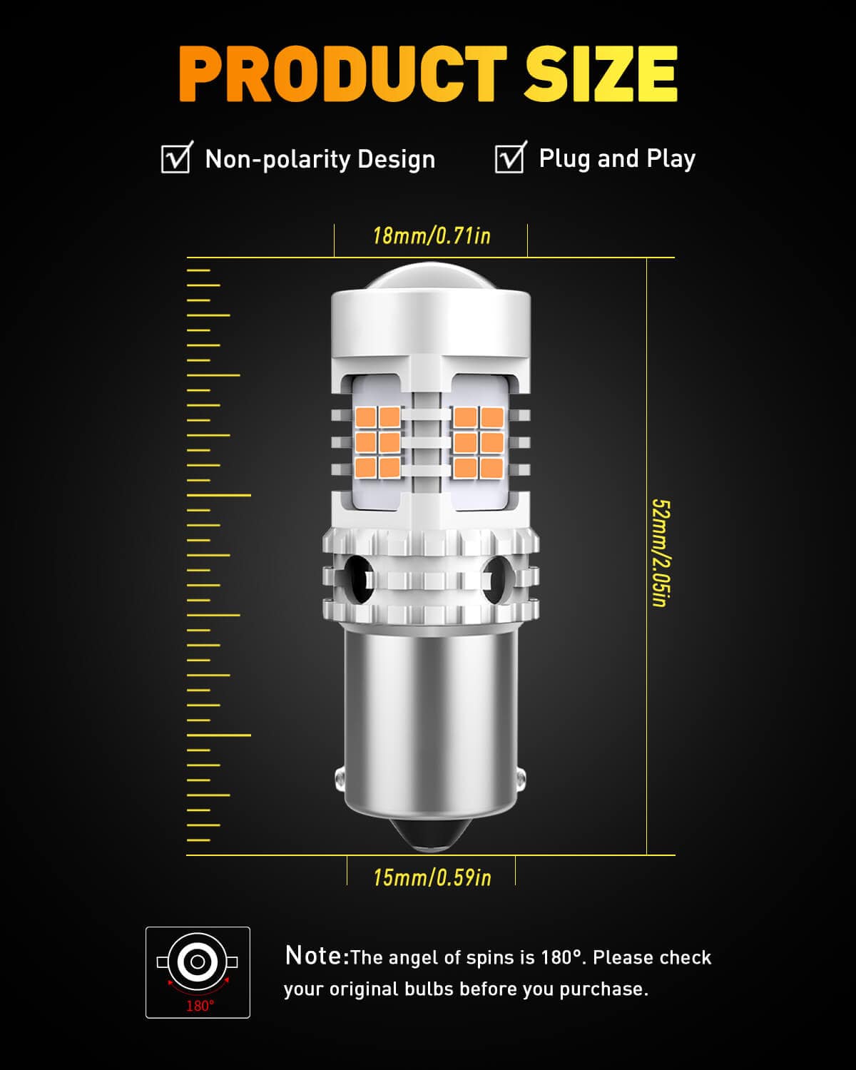 Oxilam Brake OXILAM BA15S 7506 1156 LED Turn Signal Light Bulb with Build-in Load Resistor CANBUS Error Free 2200K Amber Yellow 2800LM for 1156A 1003 1141 P21W Bulb Replacement (2PCS)