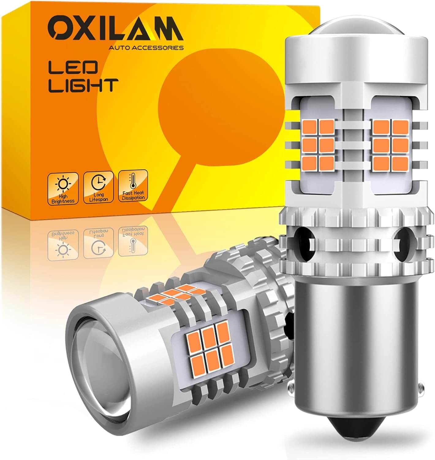 Oxilam Brake OXILAM BA15S 7506 1156 LED Turn Signal Light Bulb with Build-in Load Resistor CANBUS Error Free 2200K Amber Yellow 2800LM for 1156A 1003 1141 P21W Bulb Replacement (2PCS)