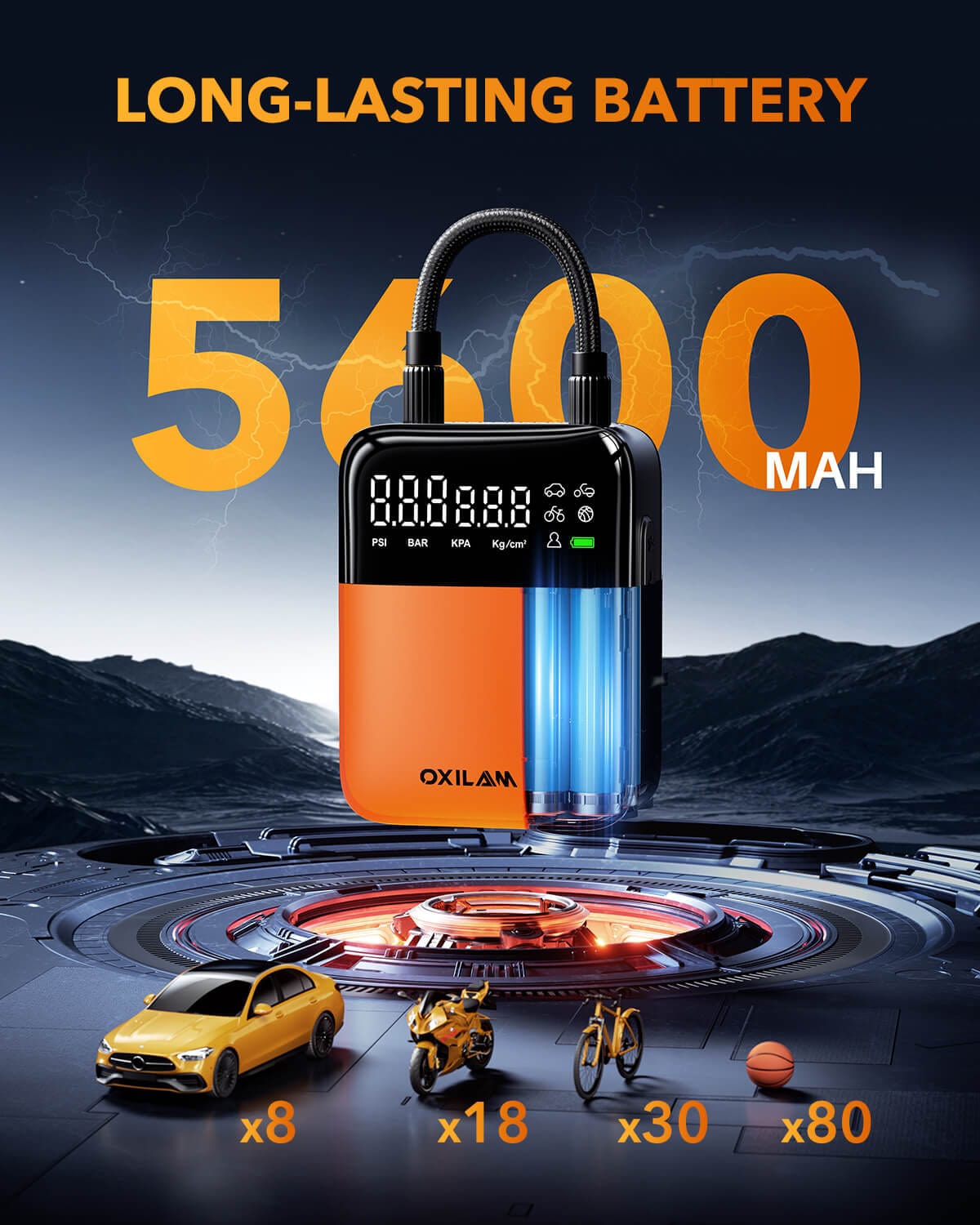 Oxilam Motor Vehicle Parts OXILAM C1 Tire Inflator, 3X Faster, Long-Lasting & Smart Modes for Convenient Inflation