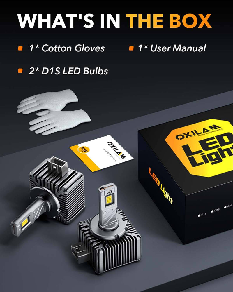 Oxilam Motor Vehicle Lighting OXILAM D1S LED Bulbs - 30000 Lumens Ultra-Bright White 6500K, 55000 Hours Lifespan, Quick Install, 99% Compatibility