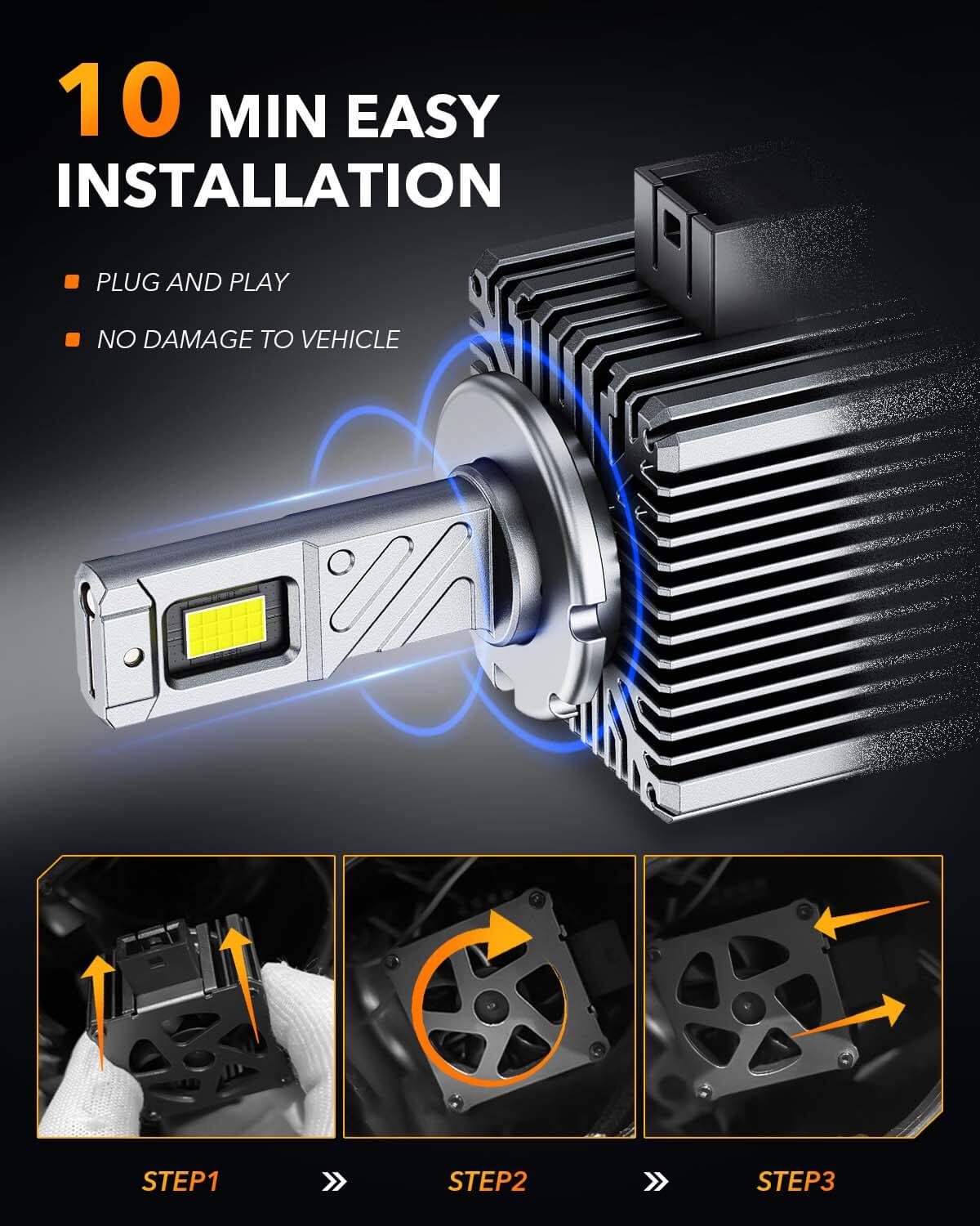 Oxilam Motor Vehicle Lighting OXILAM D1S LED Bulbs - 30000 Lumens Ultra-Bright White 6500K, 55000 Hours Lifespan, Quick Install, 99% Compatibility