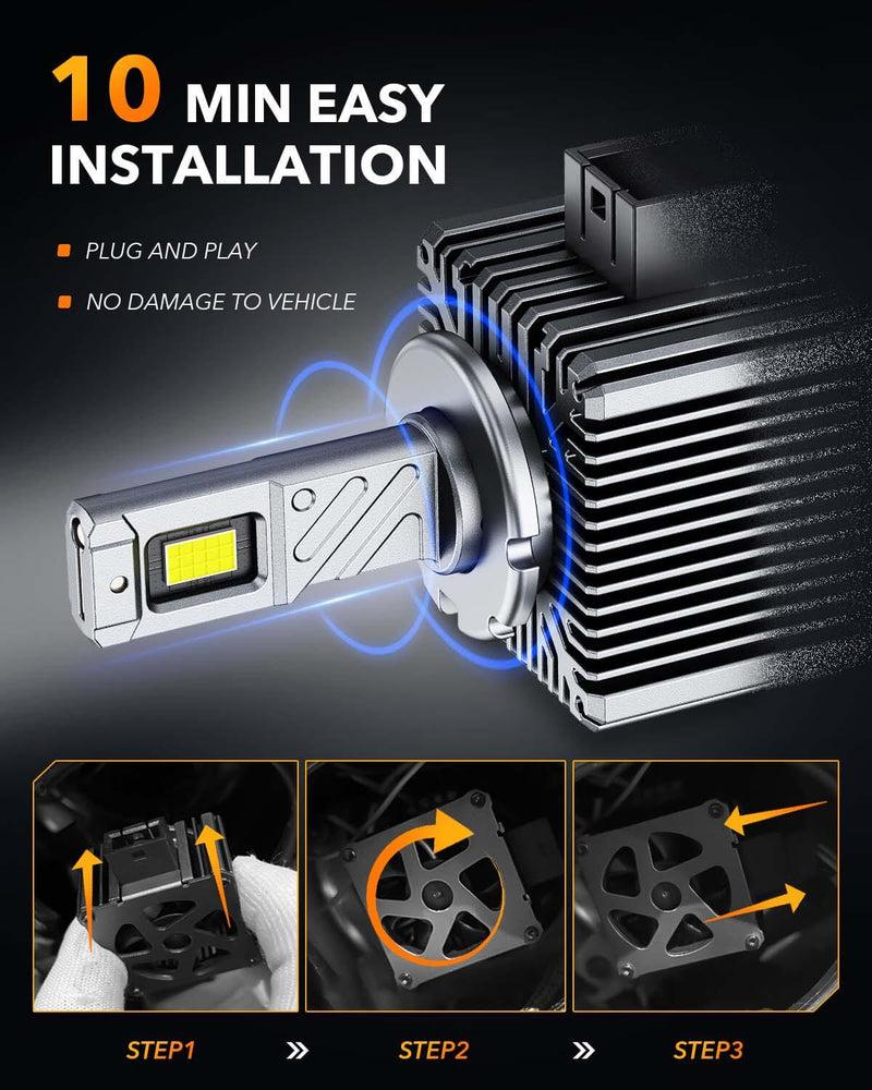 Oxilam Motor Vehicle Lighting OXILAM D1S LED Bulbs - 30000 Lumens Ultra-Bright White 6500K, 55000 Hours Lifespan, Quick Install, 99% Compatibility