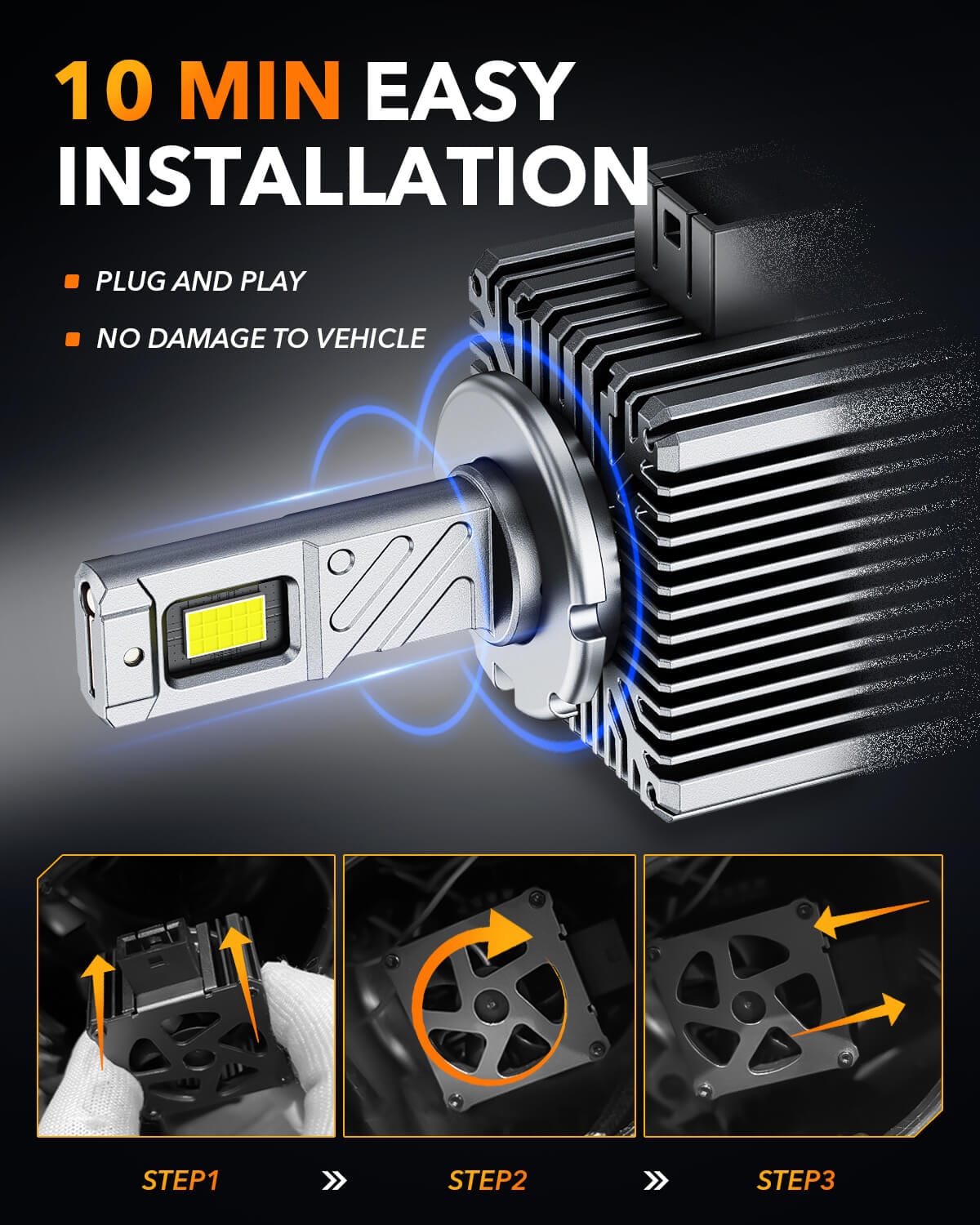 Oxilam Motor Vehicle Lighting OXILAM D3S LED Bulbs - 30000 Lumens Ultra-Bright 6500K, 65,000 Hours Lifespan, Easy Plug-and-Play, 99% Compatibility