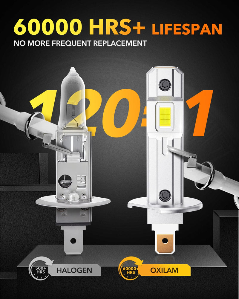 Oxilam Motor Vehicle Lighting OXILAM H1 Headlight Bulbs - 6500K, 18000LM Brightness for Safer Night Driving