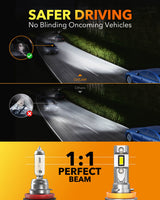 Oxilam OXILAM H11 9005 LED Light Bulbs Combo, 40000 Lumens 6500K, 1:1 Size DRL Fog Light Halogen Replacement, Pack of 4