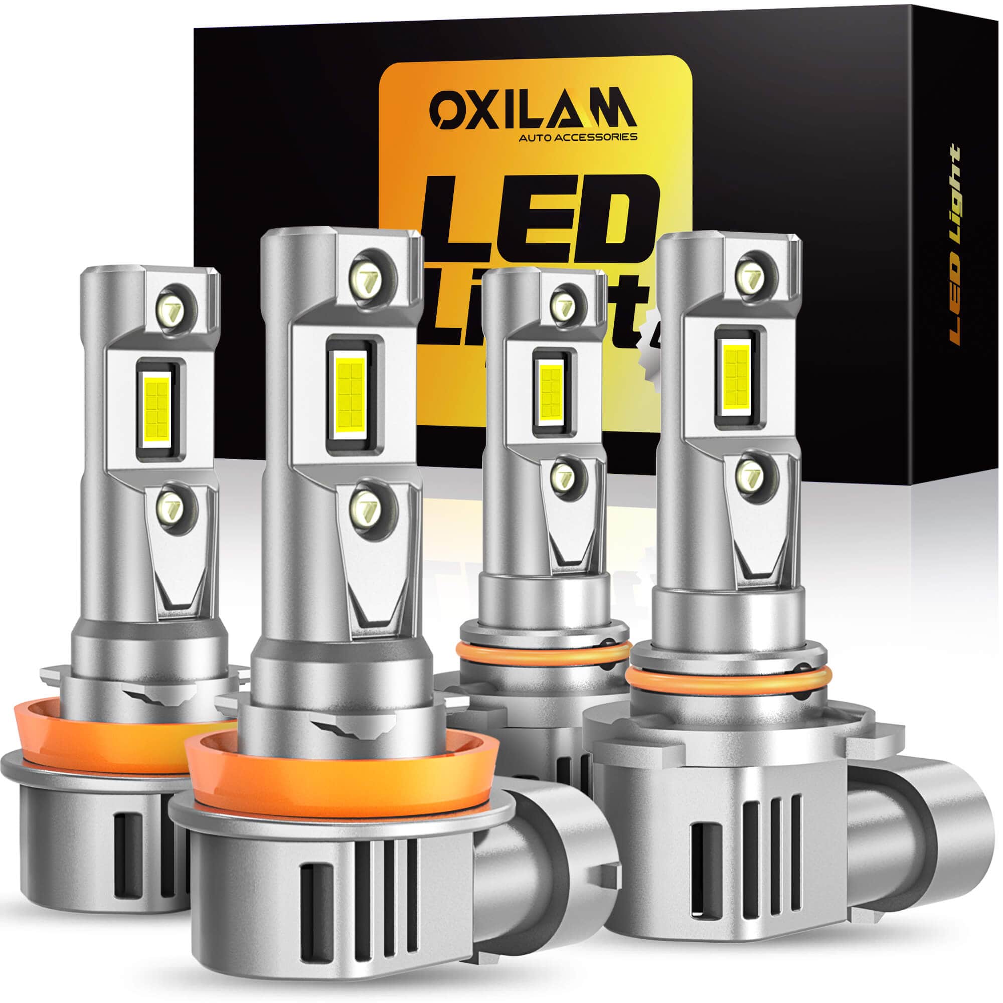 Oxilam OXILAM H11 9005 LED Light Bulbs Combo, 40000 Lumens 6500K, 1:1 Size DRL Fog Light Halogen Replacement, Pack of 4