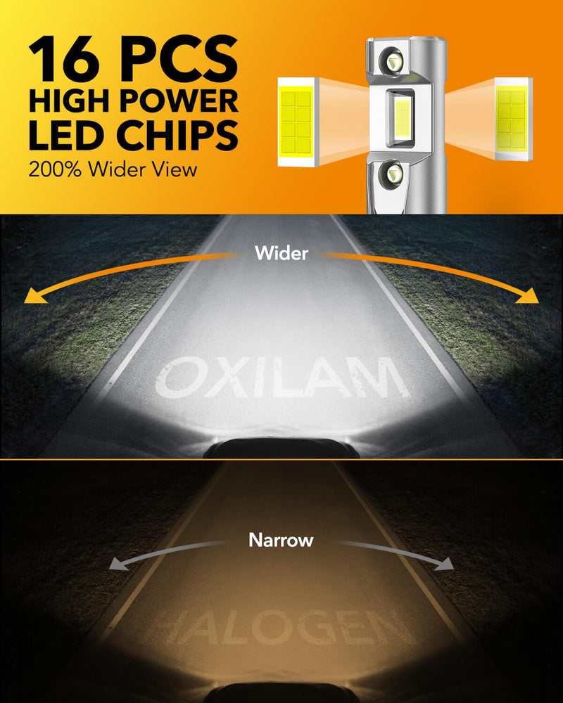 Oxilam OXILAM H11 9005 LED Light Bulbs Combo, 40000 Lumens 6500K, 1:1 Size DRL Fog Light Halogen Replacement, Pack of 4