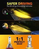 Oxilam Motor Vehicle Lighting OXILAM H11 H16 H8 LED Fog Light Bulbs 3000K Golden Yellow 500% Brighter 5-Min Plug Play Pack of 2