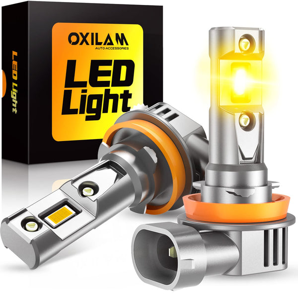 OXILAM H11 H16 H8 LED Fog Light Bulbs 3000K Golden Yellow 500% Brighter 5-Min Plug Play Pack of 2