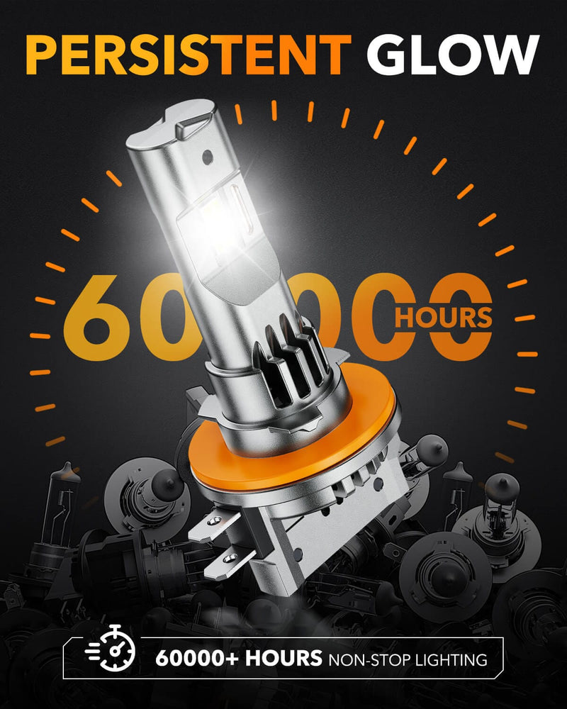 Oxilam Motor Vehicle Lighting OXILAM H11B LED Bulb: 800% Brighter, 6500K White Light, Easy Plug & Play Installation